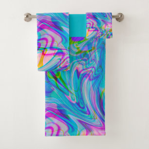 Trippy Liquid Colourful Abstract Pattern Blue Bath Towel Set