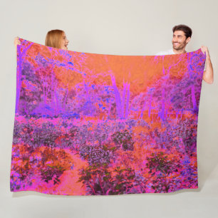 Trippy Magenta and Orange Impressionistic Garden Fleece Blanket