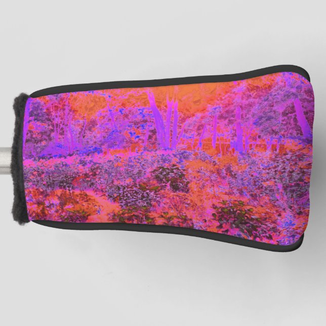 Trippy Magenta and Orange Impressionistic Garden Golf Head Cover (Front)