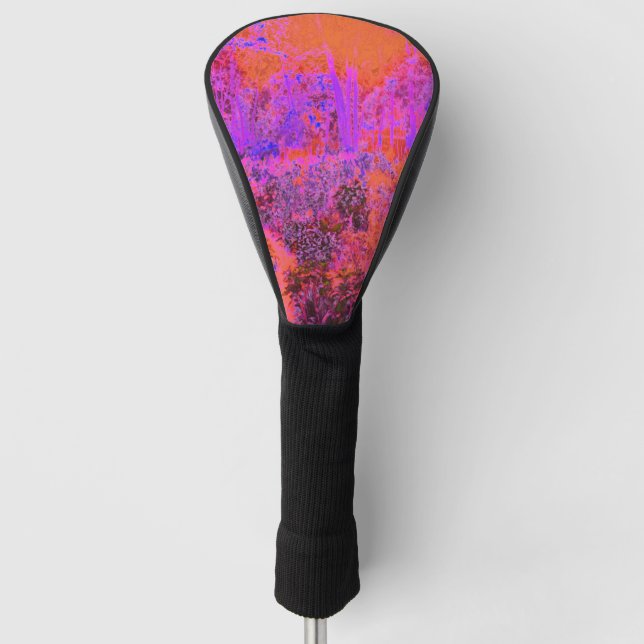 Trippy Magenta and Orange Impressionistic Garden Golf Head Cover (Front)