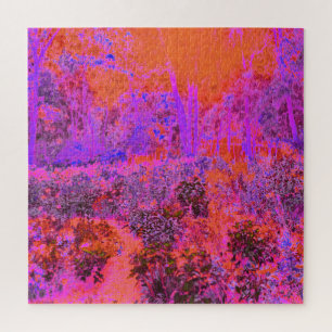 Trippy Magenta and Orange Impressionistic Garden Jigsaw Puzzle