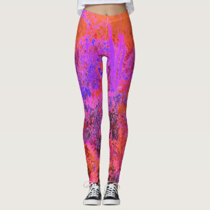 Trippy Magenta and Orange Impressionistic Garden Leggings