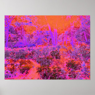 Trippy Magenta and Orange Impressionistic Garden Poster