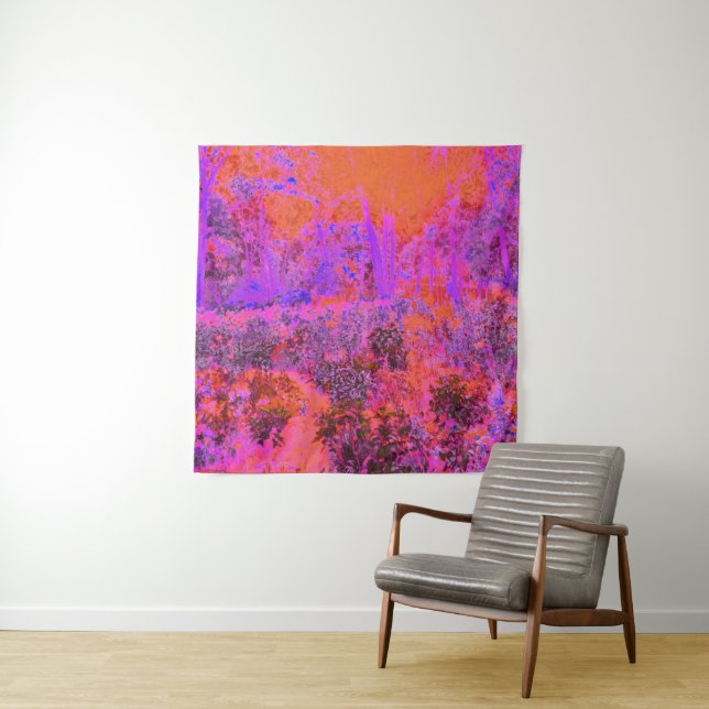 Trippy Magenta and Orange Impressionistic Garden Tapestry (In Situ)