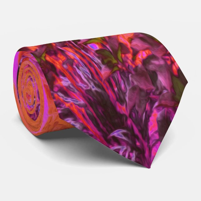 Trippy Magenta and Orange Impressionistic Garden Tie (Rolled)