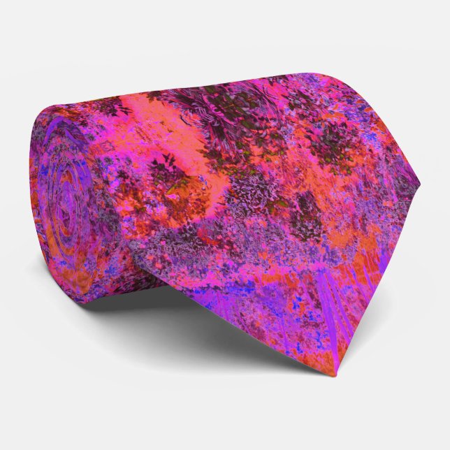 Trippy Magenta and Orange Impressionistic Garden Tie (Rolled)