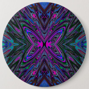 Trippy Magenta, Blue and Green Abstract Butterfly 6 Cm Round Badge