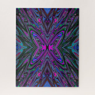 Trippy Magenta, Blue and Green Abstract Butterfly Jigsaw Puzzle