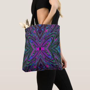 Trippy Magenta, Blue and Green Abstract Butterfly Tote Bag