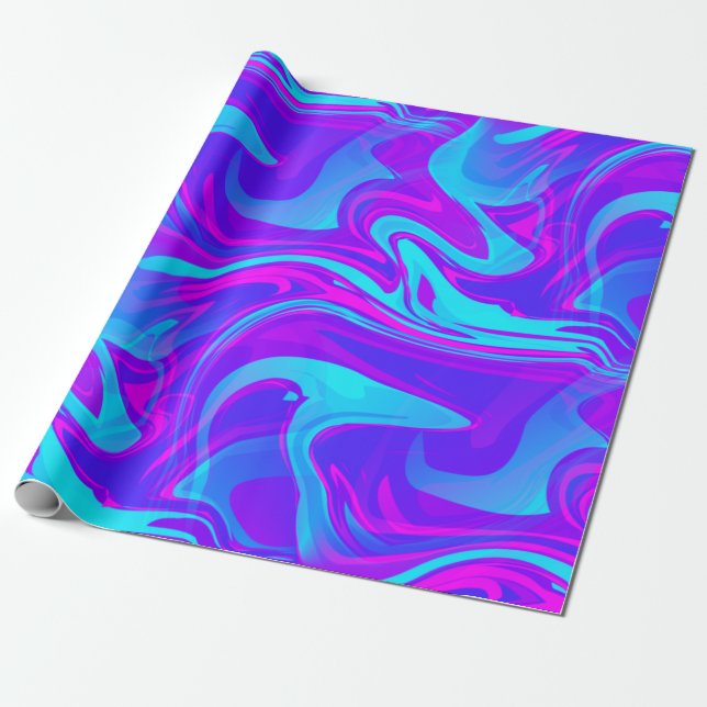 trippy marble swirl print purple blue wrapping paper (Unrolled)