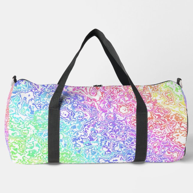 Trippy Maximalist Groovy Boho Bold Rainbow Marble Duffle Bag (Front)