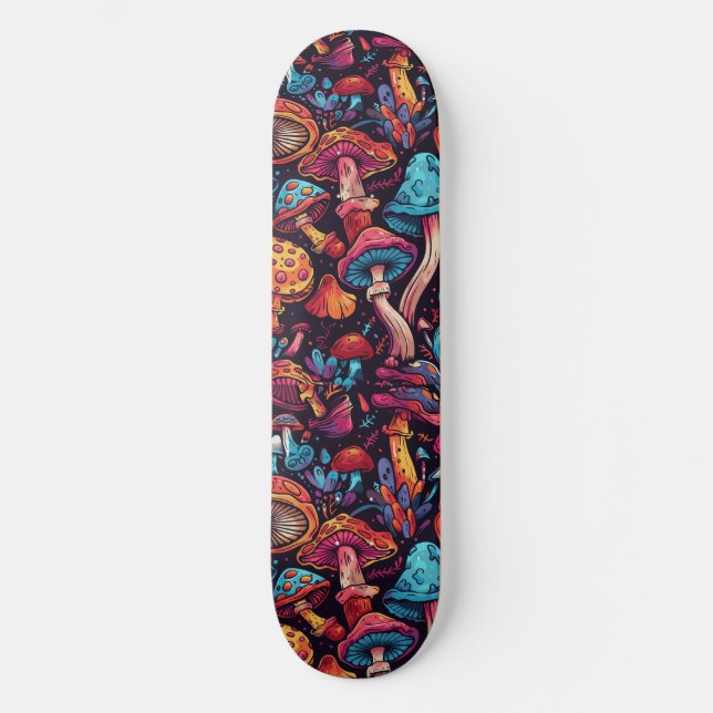 Trippy Mushroom Art Painting Skateboard (Front)