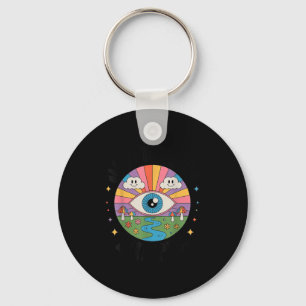 Trippy Old White Hipe Retro Psychedelic Art  Key Ring