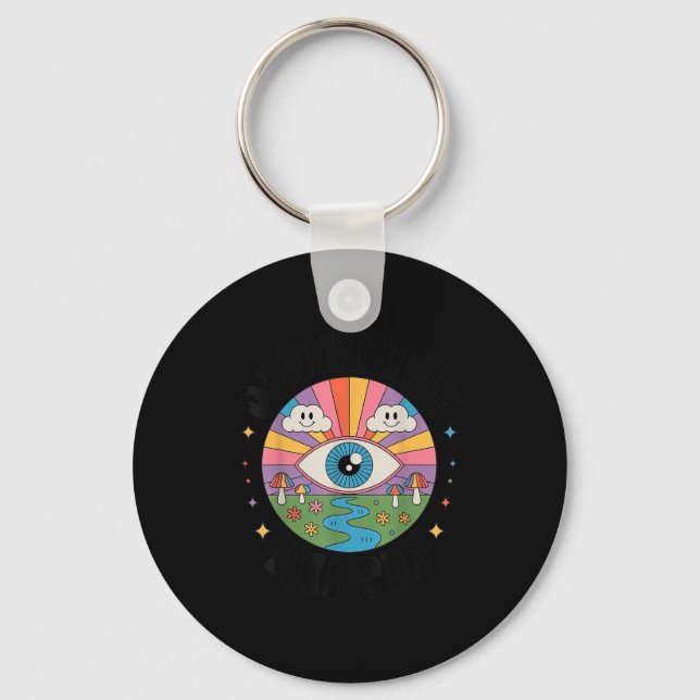 Trippy Old White Hipe Retro Psychedelic Art  Key Ring (Front)