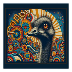 Trippy Ostrich Glossy Poster