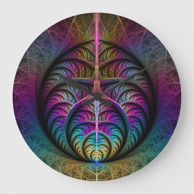 Trippy Patterned Colorful Abstract Fractal Art Large Clock (Front)