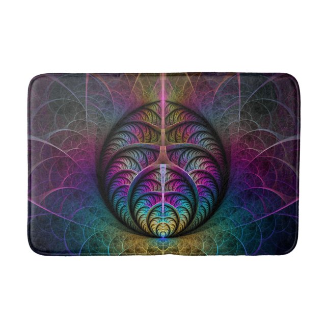 Trippy Patterned Colourful Abstract Fractal Art Bath Mat (Front)