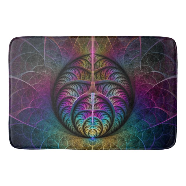 Trippy Patterned Colourful Abstract Fractal Art Bath Mat (Front)