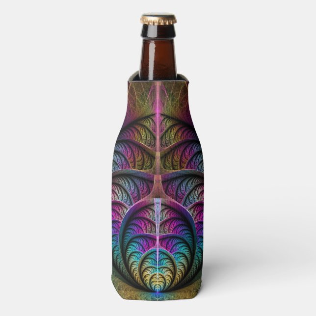 Trippy Patterned Colourful Abstract Fractal Art Bottle Cooler (Bottle Front)