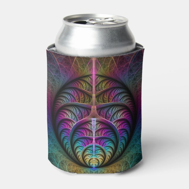 Trippy Patterned Colourful Abstract Fractal Art Can Cooler (Can Front)