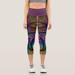 Trippy Patterned Colourful Abstract Fractal Art Capri Leggings