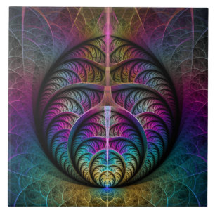 Trippy Patterned Colourful Abstract Fractal Art Ceramic Tile