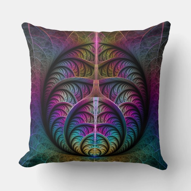 Trippy Patterned Colourful Abstract Fractal Art Cushion (Front)