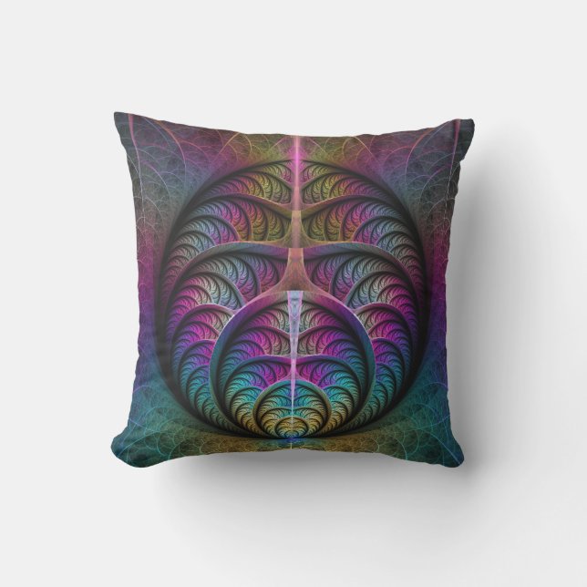 Trippy Patterned Colourful Abstract Fractal Art Cushion (Front)
