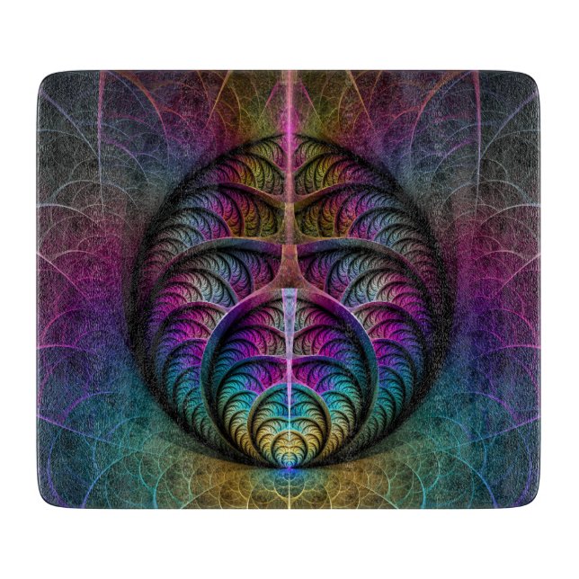 Trippy Patterned Colourful Abstract Fractal Art Cutting Board (Front)