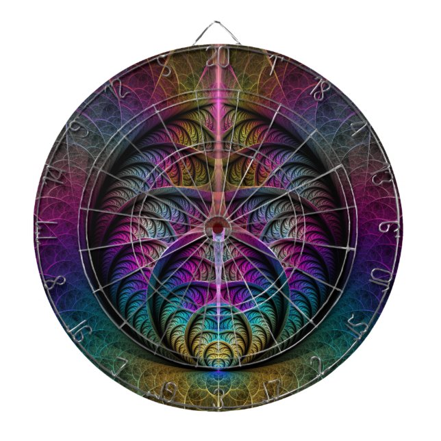 Trippy Patterned Colourful Abstract Fractal Art Dartboard (Front)