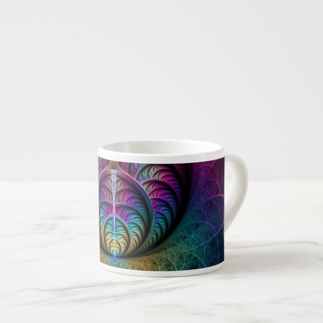 Trippy Patterned Colourful Abstract Fractal Art Espresso Cup (Front Right)