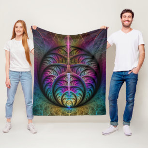 Trippy Patterned Colourful Abstract Fractal Art Fleece Blanket