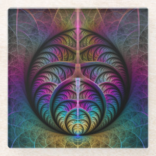 Trippy Patterned Colourful Abstract Fractal Art Glass Coaster