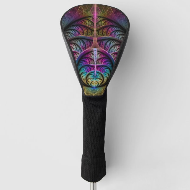 Trippy Patterned Colourful Abstract Fractal Art Golf Head Cover (Front)