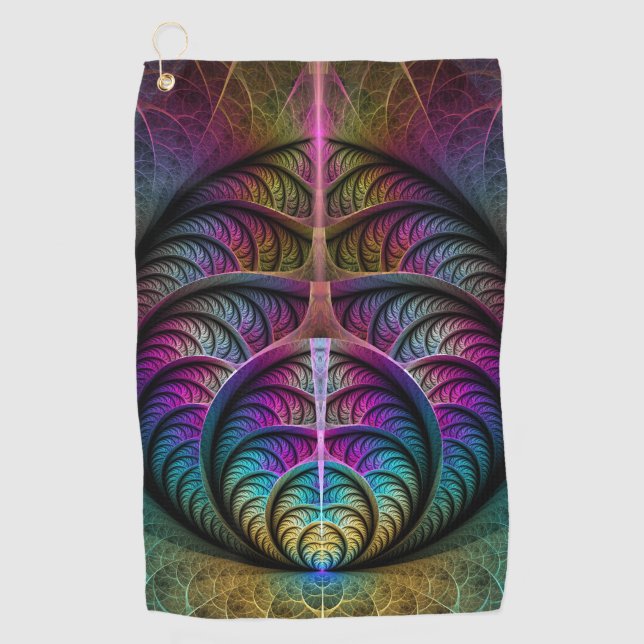 Trippy Patterned Colourful Abstract Fractal Art Golf Towel (Front)