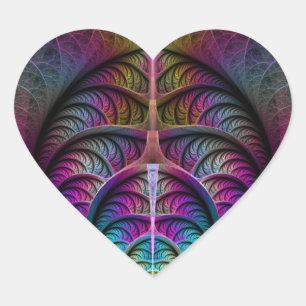 Trippy Patterned Colourful Abstract Fractal Art Heart Sticker