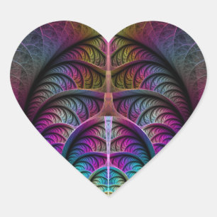 Trippy Patterned Colourful Abstract Fractal Art Heart Sticker