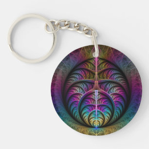 Trippy Patterned Colourful Abstract Fractal Art Key Ring
