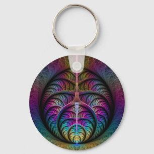 Trippy Patterned Colourful Abstract Fractal Art Key Ring