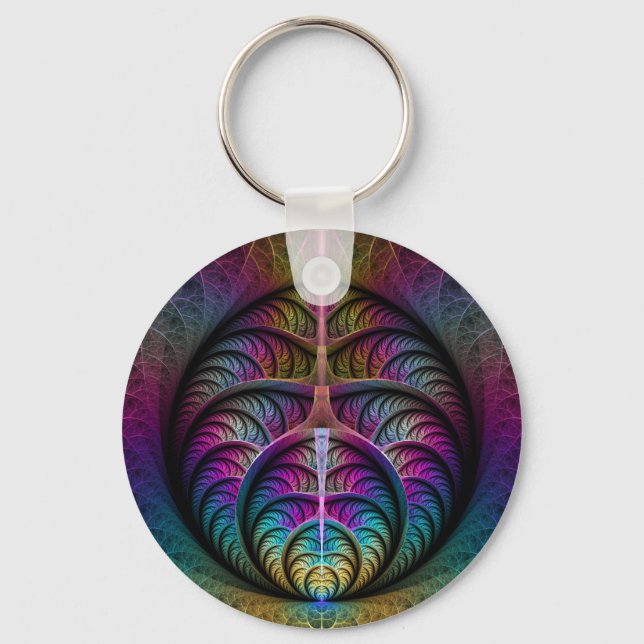 Trippy Patterned Colourful Abstract Fractal Art Key Ring (Front)
