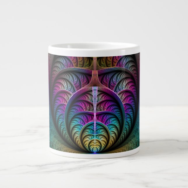 Trippy Patterned Colourful Abstract Fractal Art Large Coffee Mug (Front)
