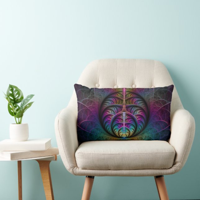 Trippy Patterned Colourful Abstract Fractal Art Lumbar Cushion (Chair)