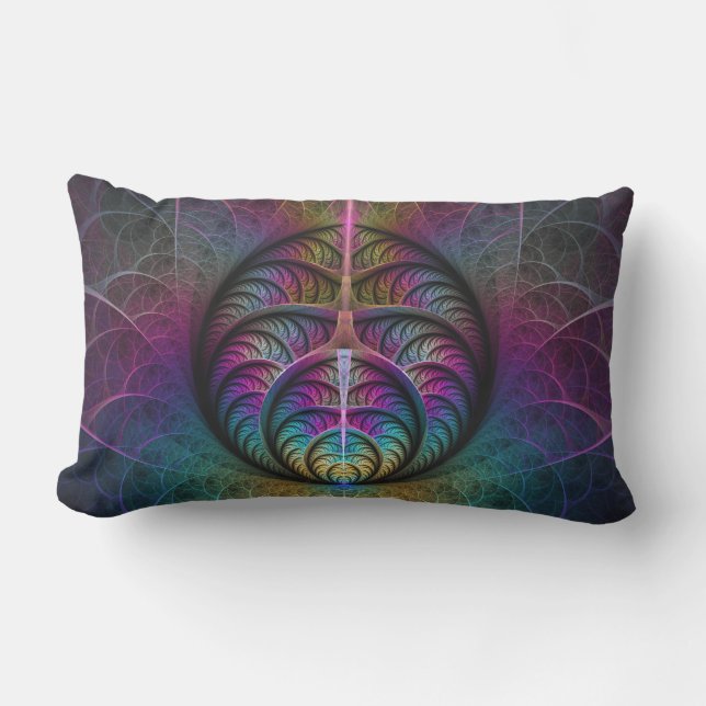 Trippy Patterned Colourful Abstract Fractal Art Lumbar Cushion (Front)
