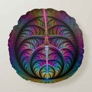 Trippy Patterned Colourful Abstract Fractal Art Round Cushion