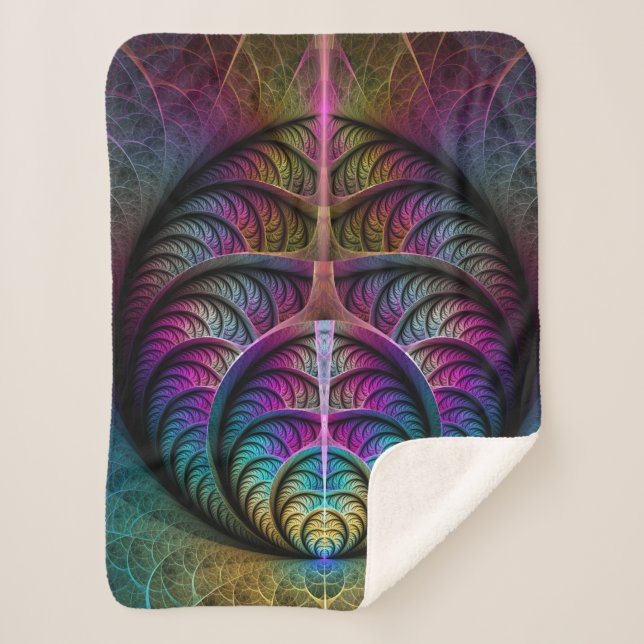 Trippy Patterned Colourful Abstract Fractal Art Sherpa Blanket (Front)