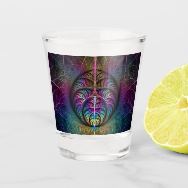 Trippy Patterned Colourful Abstract Fractal Art Shot Glass (Front)