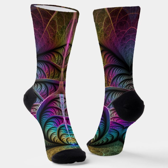Trippy Patterned Colourful Abstract Fractal Art Socks (Angled)