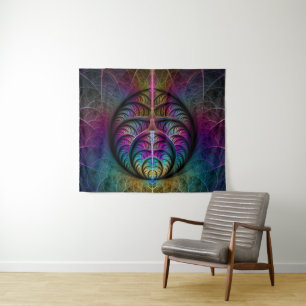 Trippy Patterned Colourful Abstract Fractal Art Tapestry