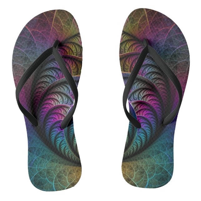 Trippy Patterned Colourful Abstract Fractal Art Thongs (Footbed)