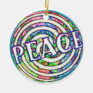 Trippy Peace Christmas Ceramic Tree Decoration
